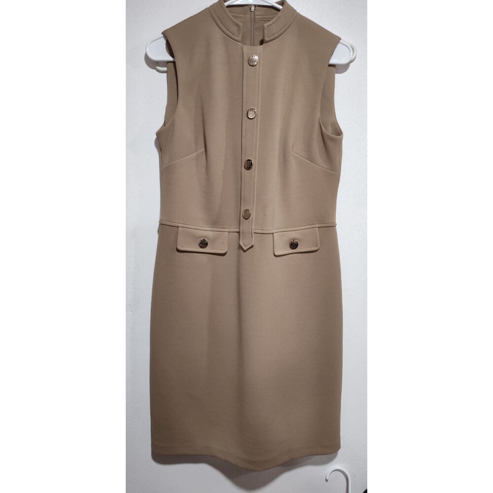 Tommy Hilfiger Women Sleeveless Beige Dress Size 4 Knee Length Button Accents